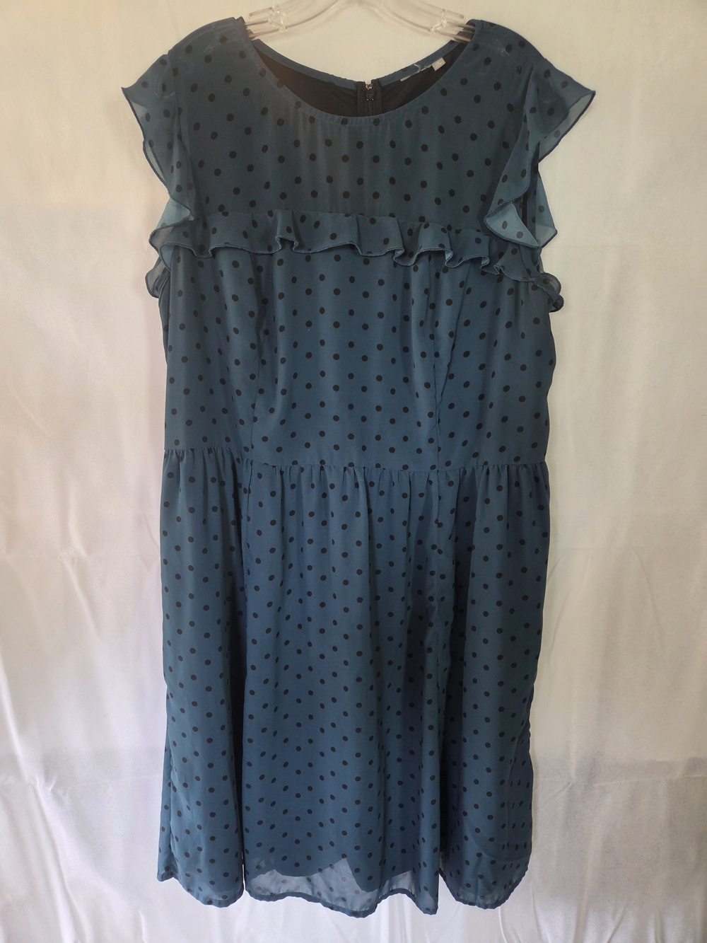 Eshakti Teal Polka Dot Ruffle Dress